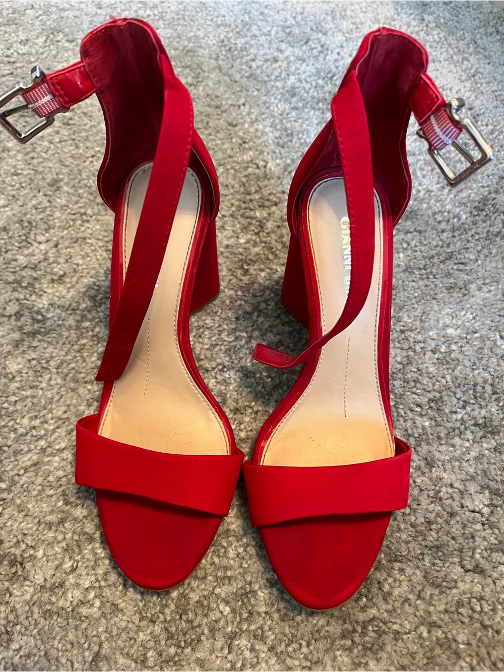 Gianni Bini Red Block Heel Ankle Strap Sandals